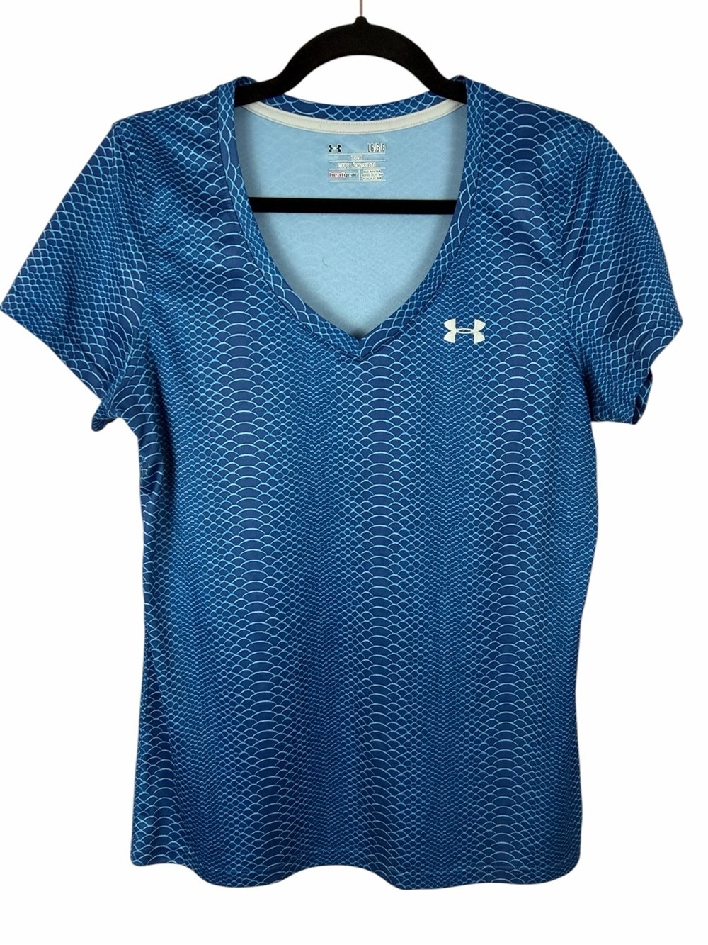 Under Armour HeatGear Blue Scale Print Athletic Tee Size Large